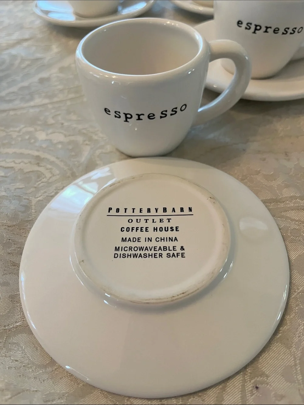 Pottery Barn Espresso Cup and Saucer Set of 4 EUC Coffee Bar